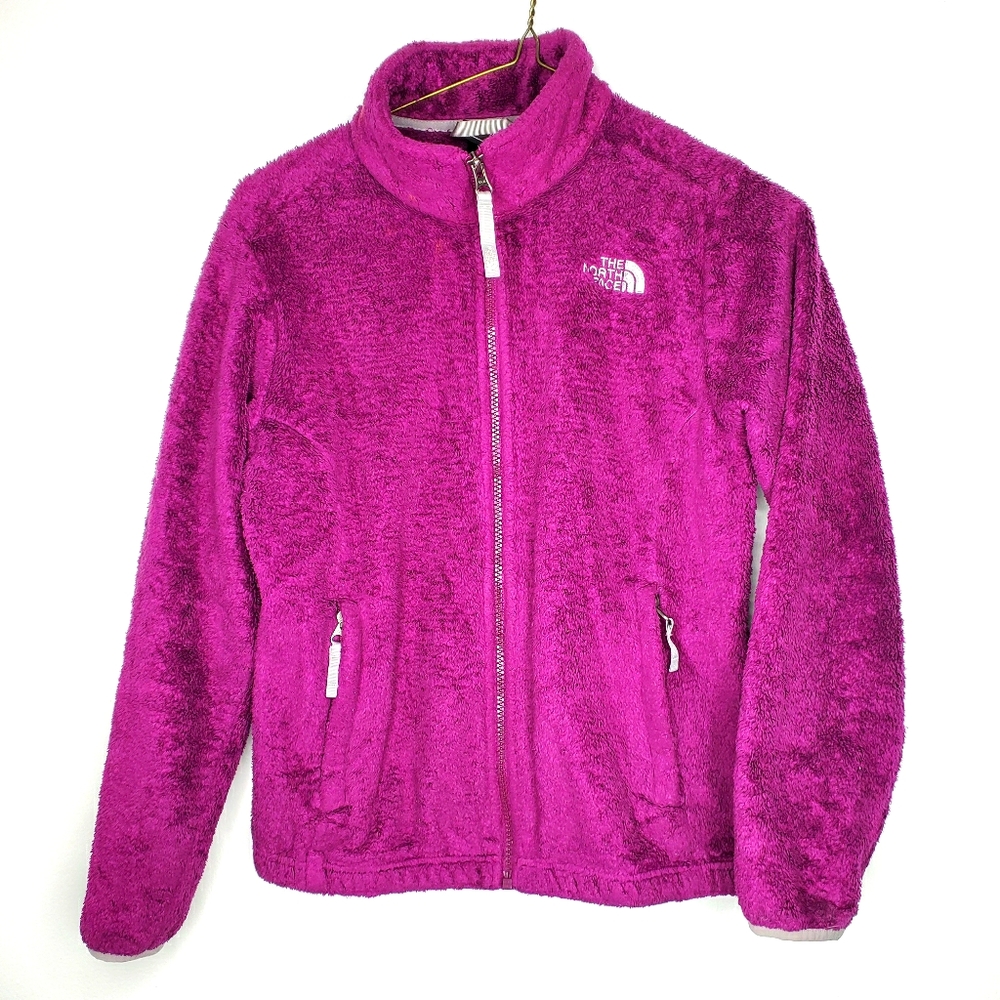 12) THE NORTH FACE Fuzzy Dark Raspberry Zip Jacket Sz. XS W & Kid's L - Picture 2 of 4